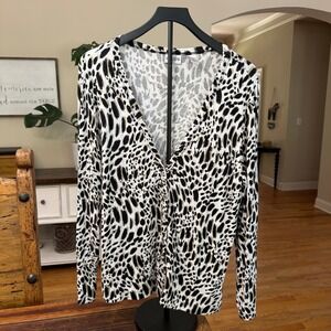 Chico's Animal Print Button Front Cardigan Size 3 Large XL Black White Rayon